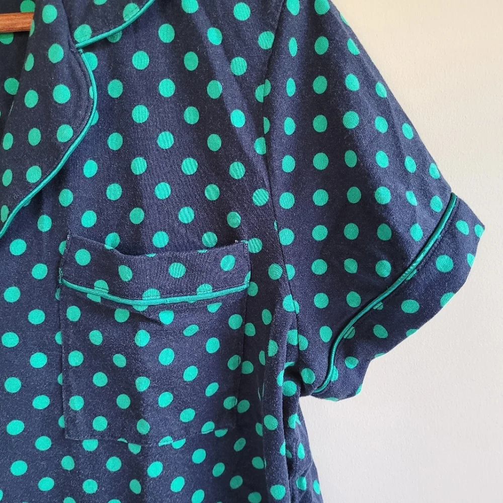 Kate Spade Polka Dot Button Up Pajama Top Blue Womens Large